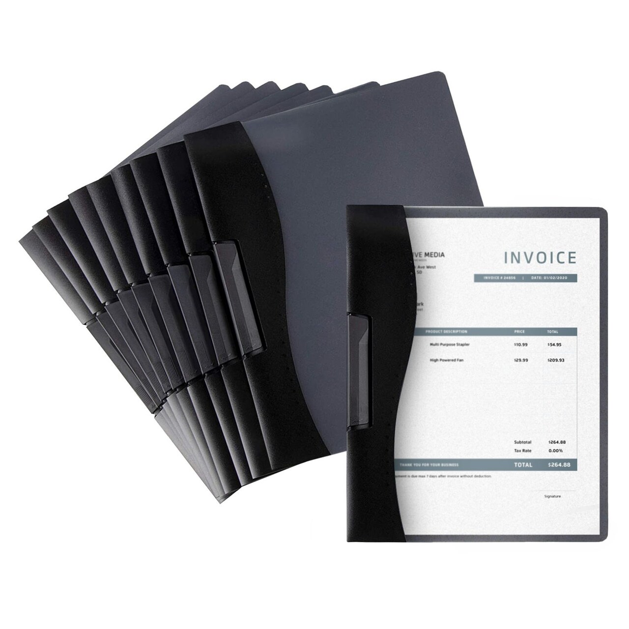10 Pack Clear Report Covers with Sliding Bar and Swing Clip for Letter Size Documents, Presentation, Resume (Black, 9 x 11 Inches)